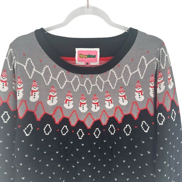 Tipsy Elves Sweater Womens Large Black Ugly Christmas Snowman Nordic Classic - Picture 5 of 16